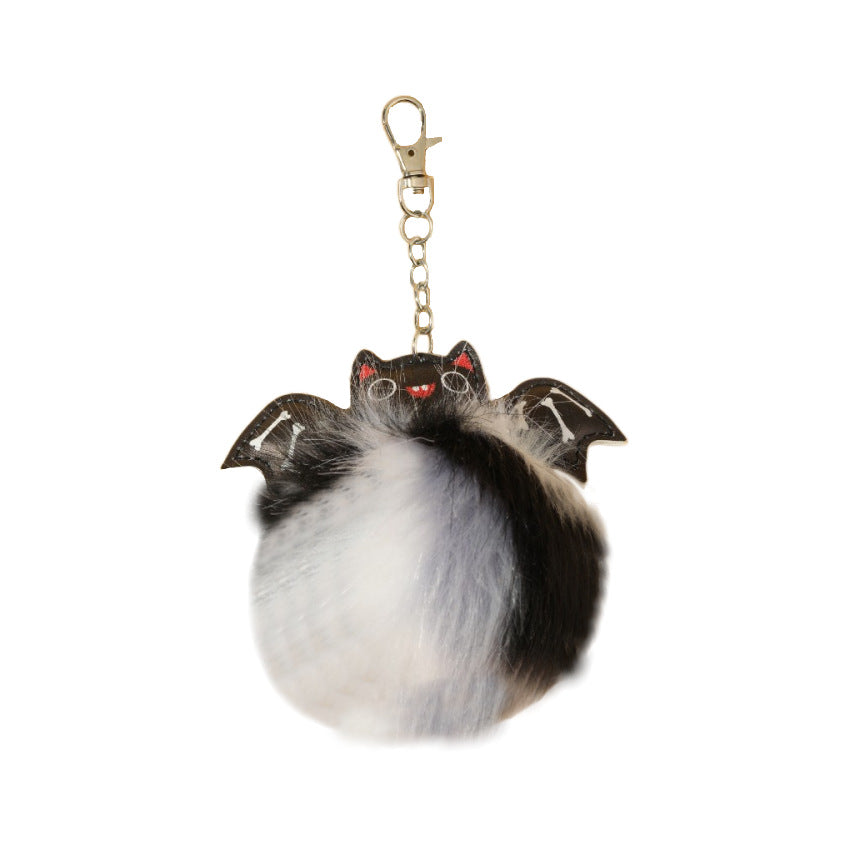 Wholesale Halloween PU Bat Fur Balls Keychain