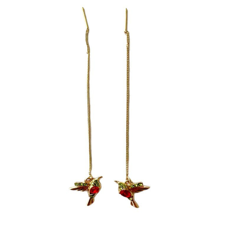 Wholesale Chic Pink Alloy Bird Earrings With Thread Fashion Jewelry Accessory For Resale