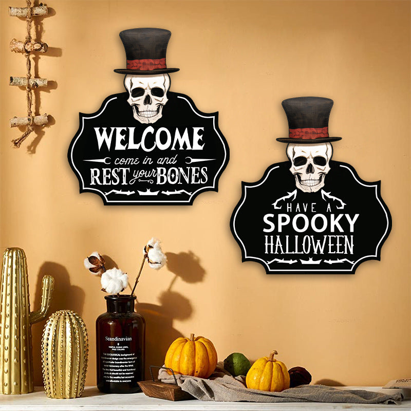 Wholesale Halloween Skeleton Decoration Wooden Doorplates