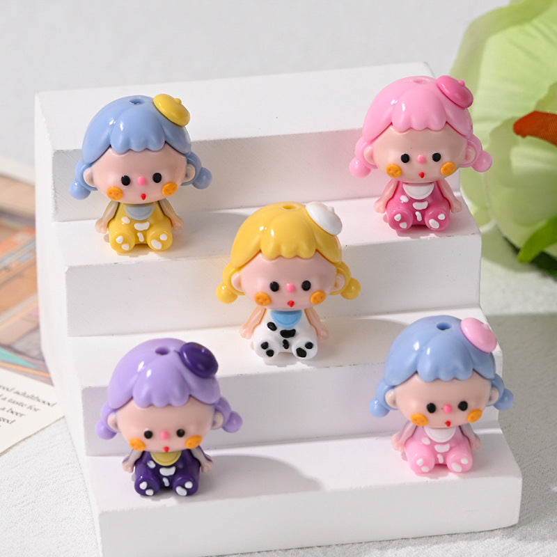 Wholesale 10pcs Cute cartoon girl sitting posture Focal Beads