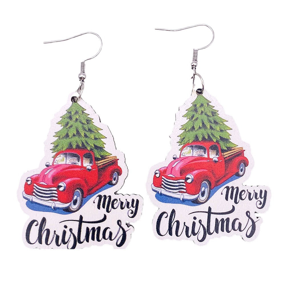 Wholesale Red Car Skateboard Santa Wooden Earrings Christmas