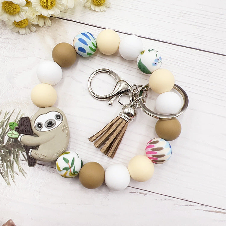 Wholesale Cartoon Small Animal Yak Silicone Beaded Bracelet Short Tassel Keychain