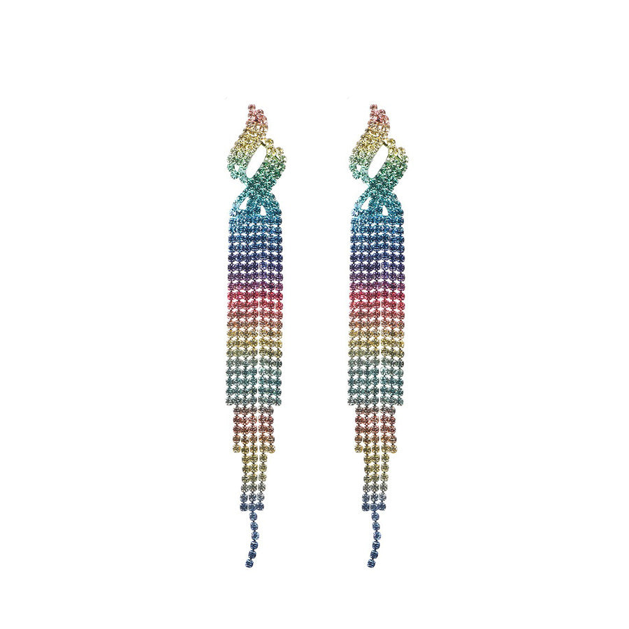 Wholesale Colorful Super Sparkling Rhinestone Long Tassel Earrings