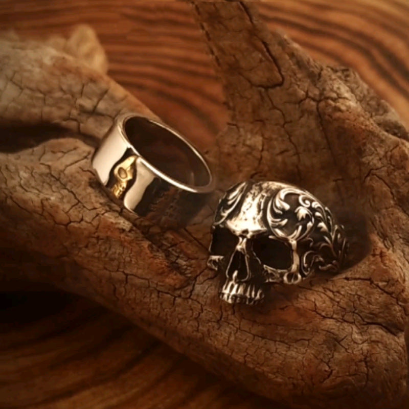 Wholesale Dark Mexican Day of the Dead Retro Old Carved Skull Thai Silver Ring