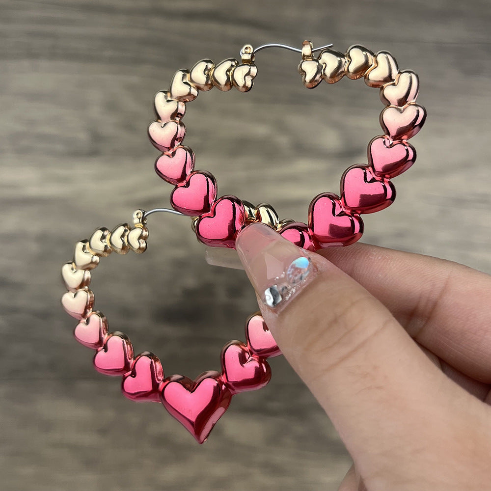 Wholesale Valentine' s Day gradient heart-shaped circle earrings