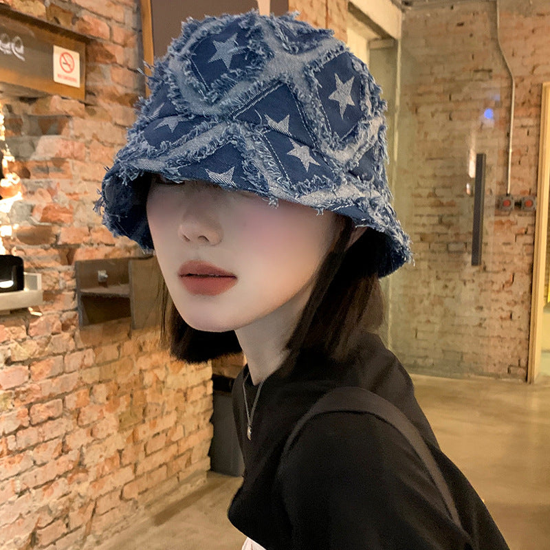 Wholesale Blue Star Denim Bucket Hat