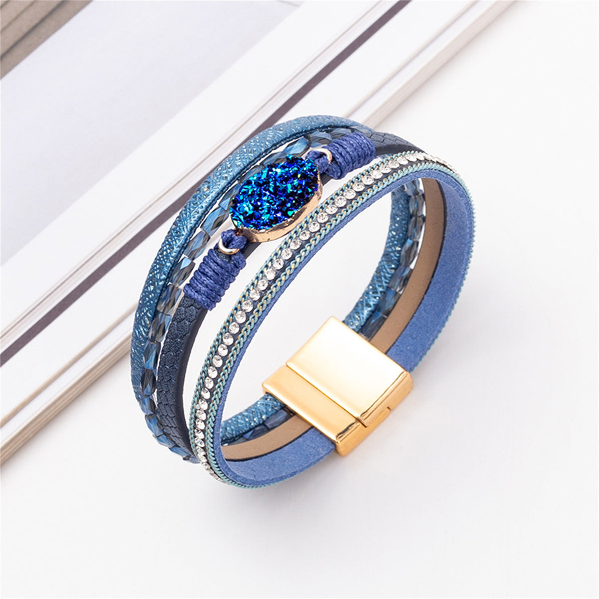 Wholesale Crystal Studded Vintage Ethnic Style Beaded Leather Bracelet