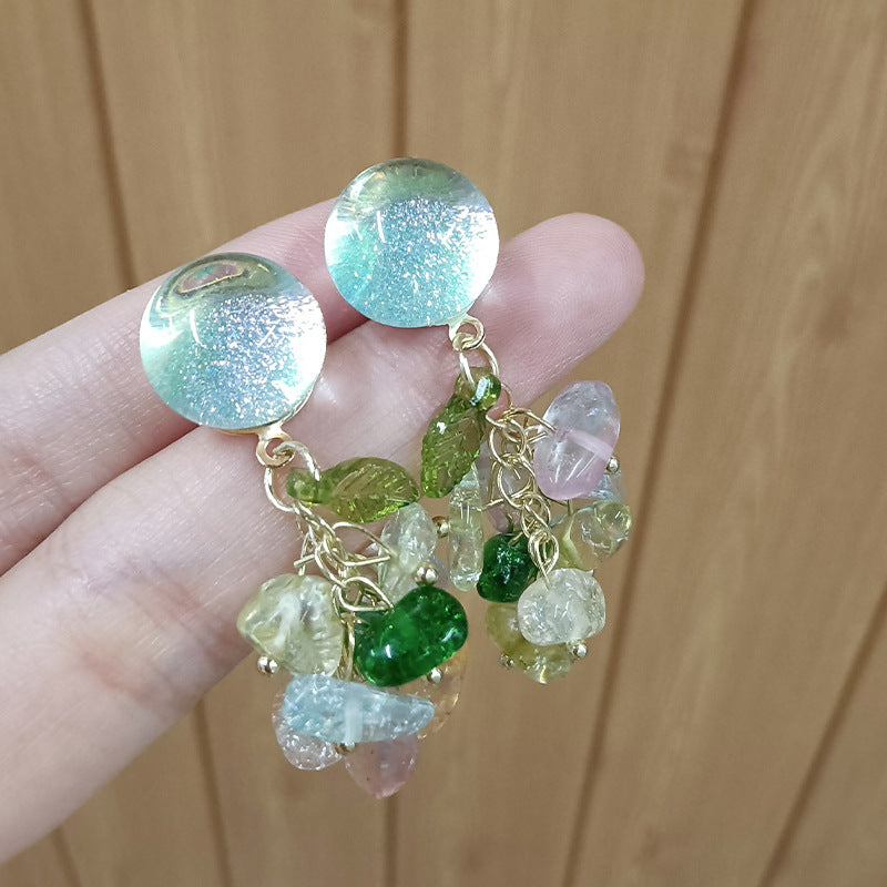 Wholesale Colorful Crushed Crystal Tassel Stud Earrings