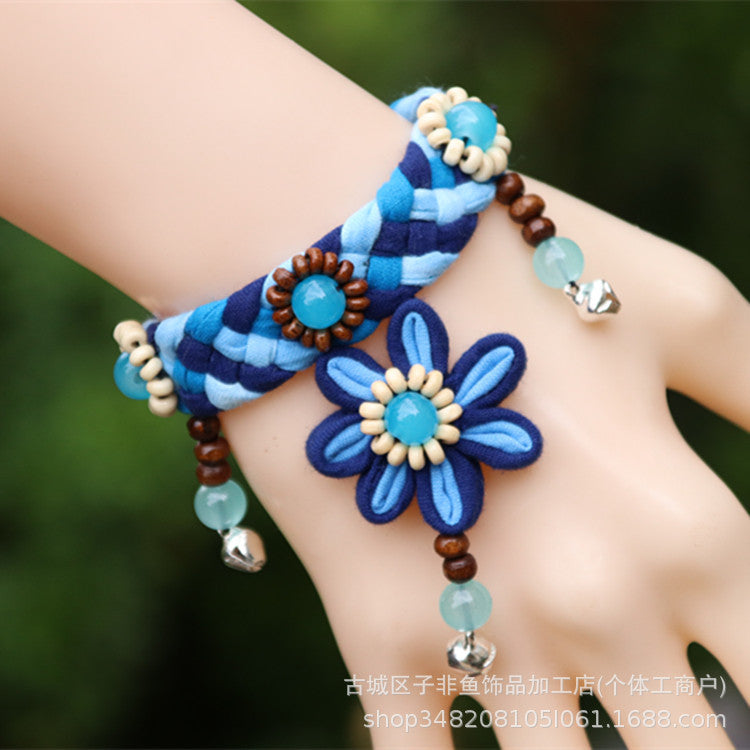 Wholesale Ethnic Style Tie-dye Hand-sewn Fabric Blue Dyed Blue Cloth Bracelet Jewelry