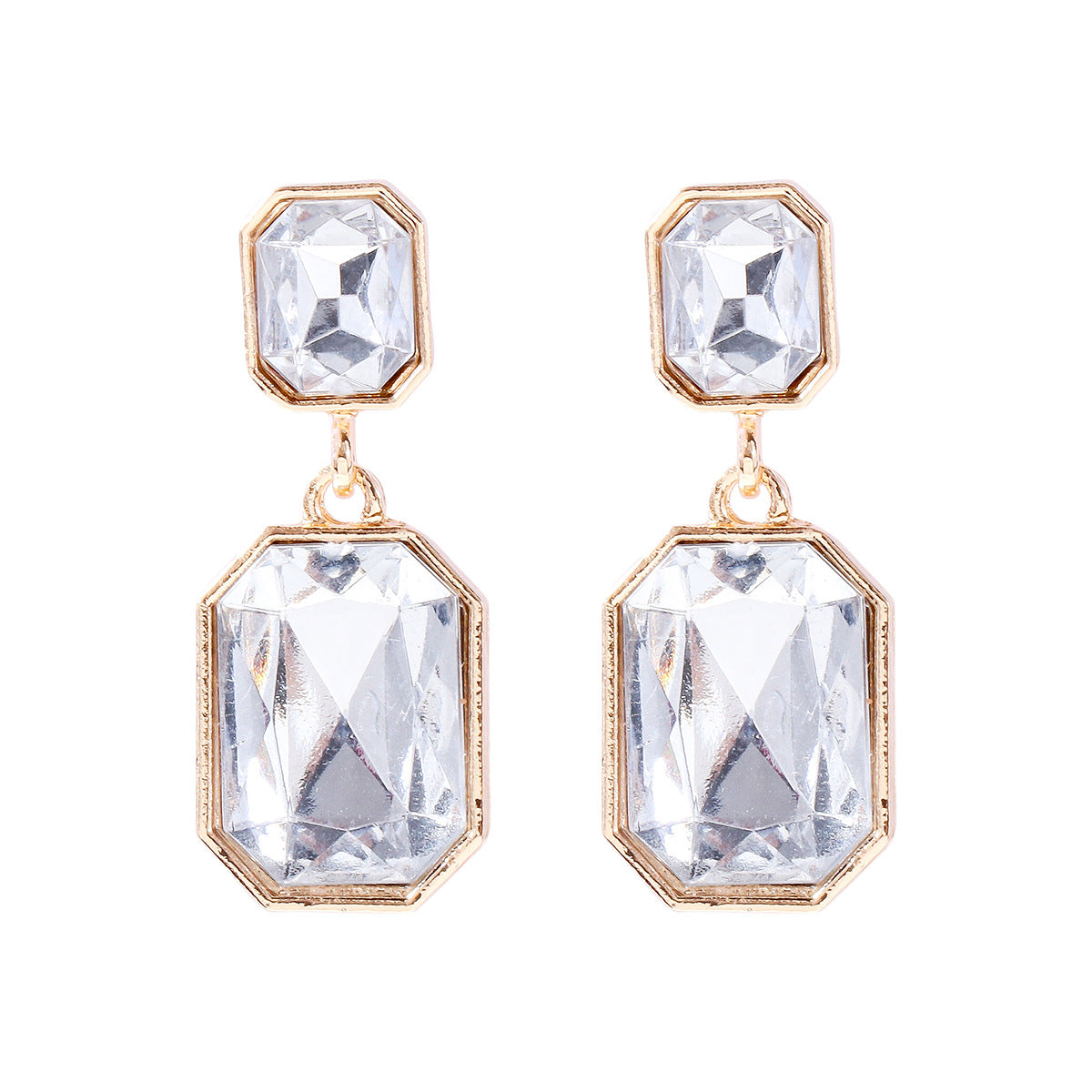 Wholesale Geometric Square Earrings with Alloy Diamond Inlaid Glass Stone Earrings