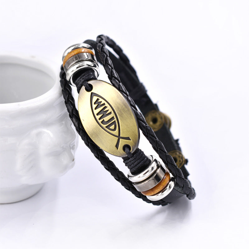 Wholesale Zinc Alloy Genuine Leather Multi-layer Snap Button Beaded Bracelet