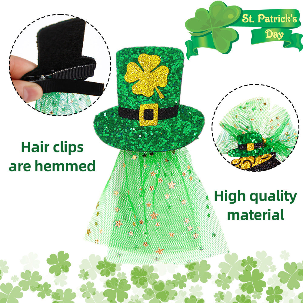 Wholesale Irish Festival Hair Clips Headwear St. Patrick's Day Party Green Mesh Hair Accessories