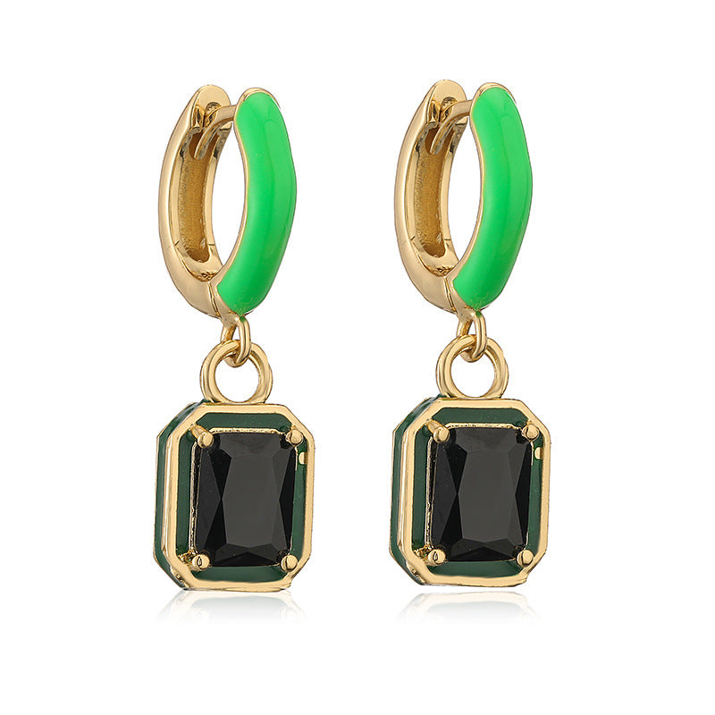 Wholesale Oil Drops with Colored Diamond Square Earrings