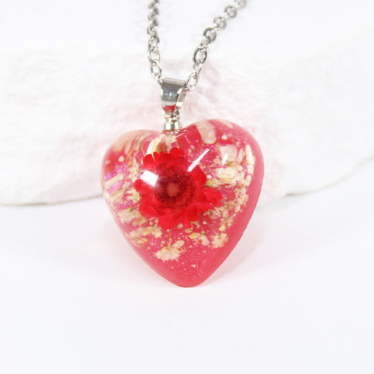 Wholesale 10pcs Small Star Flower Colorful Background Heart Shape Necklace