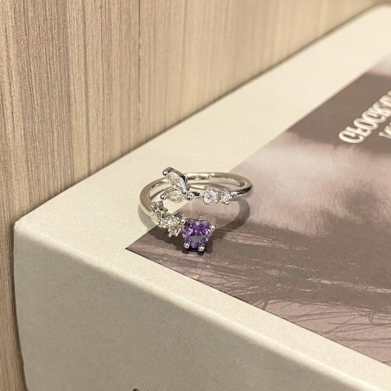 Wholesale Sweet Cool Geometric Purple Diamond Open Ring