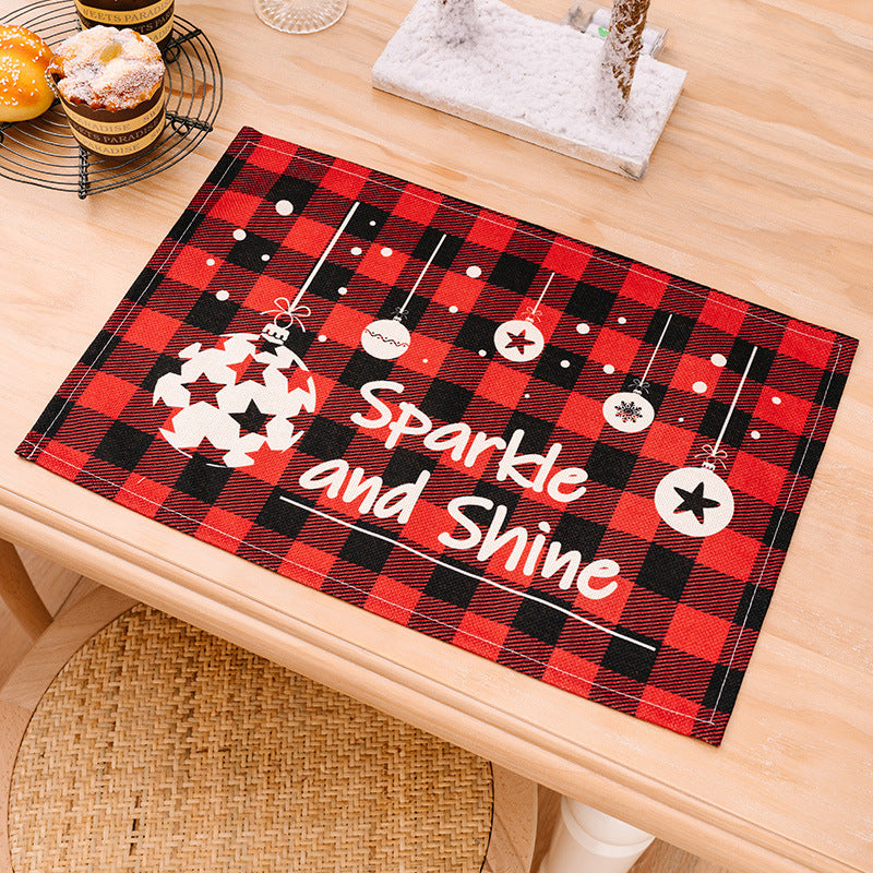 Wholesale Christmas New Santa Claus Fabric Knife and Fork Set Christmas Table Decoration Red and Black Plaid Printing Mat