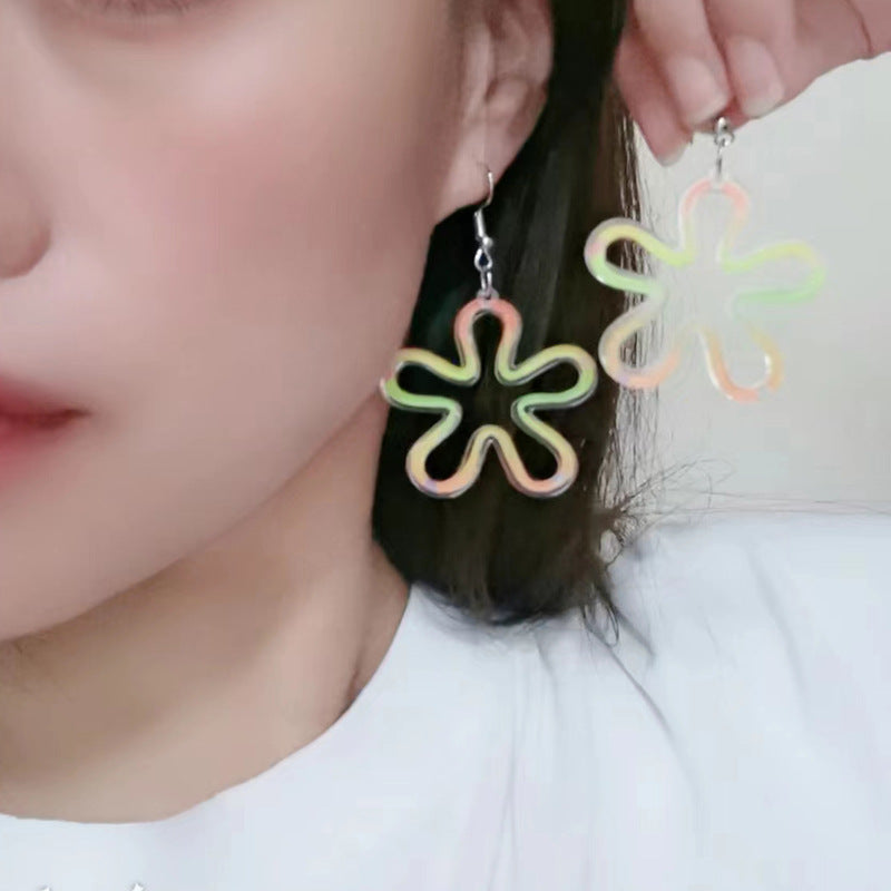 Wholesale Valentine's Day Acrylic Printed Heart Double Sided Hollow Flower Earrings