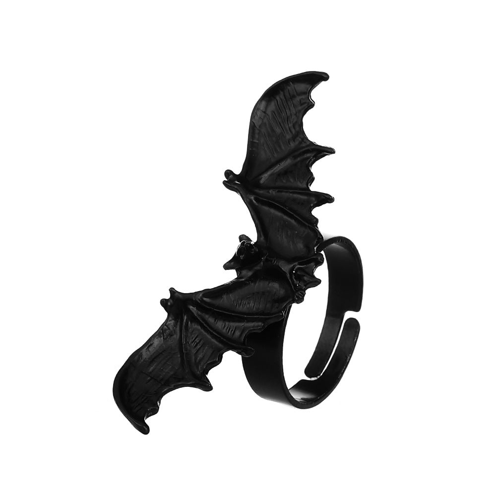 Wholesale Gothic Punk  Butterfly Bat Ring Women S Matt Black Alloy Jewelry Accessory For Boutique Resale