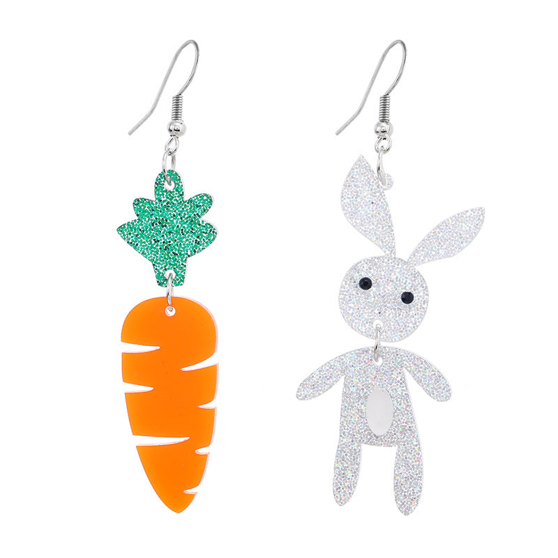 Wholesale Easter Cute Asymmetrical Rabbit Carrot Earrings