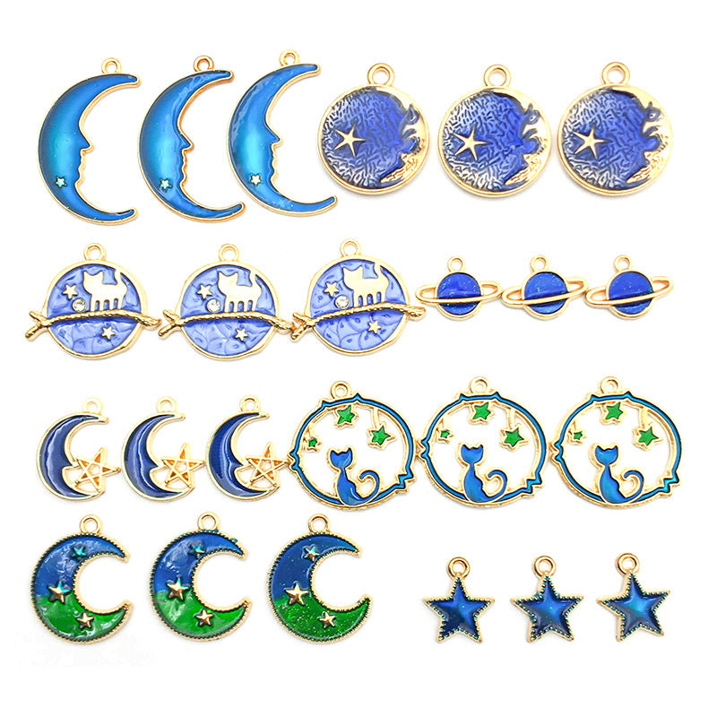Wholesale 1 Blue Drip Oil Alloy Simulation Moon Star DIY Pendant