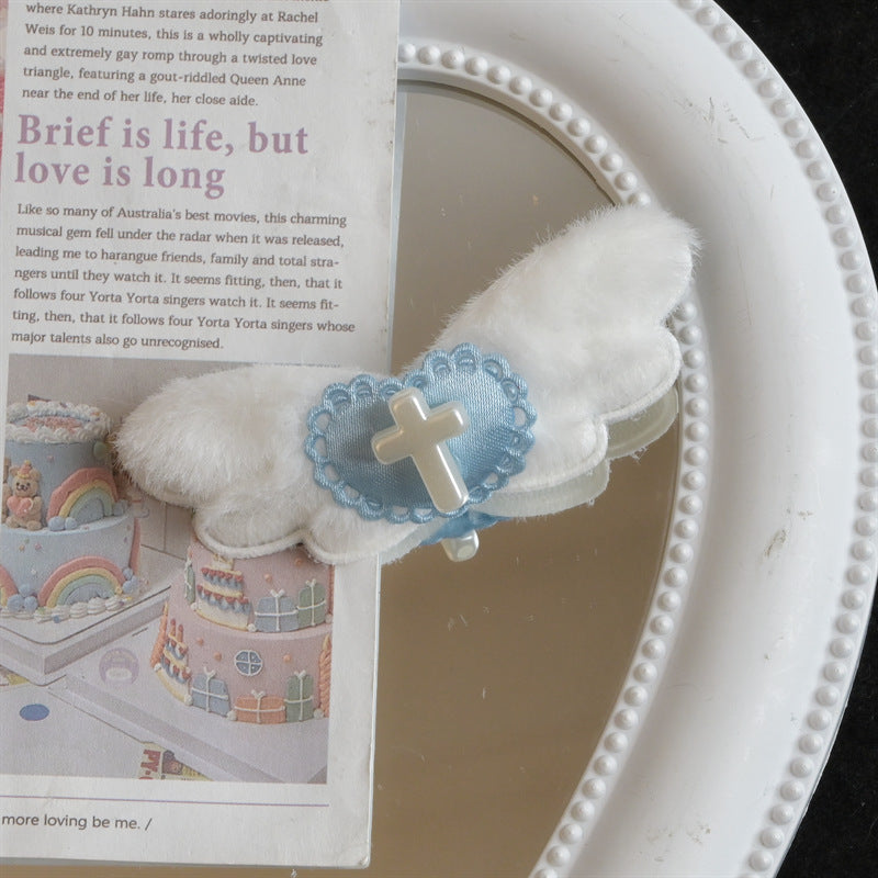 Wholesale White Angel Heart Cross Wings Hairpin