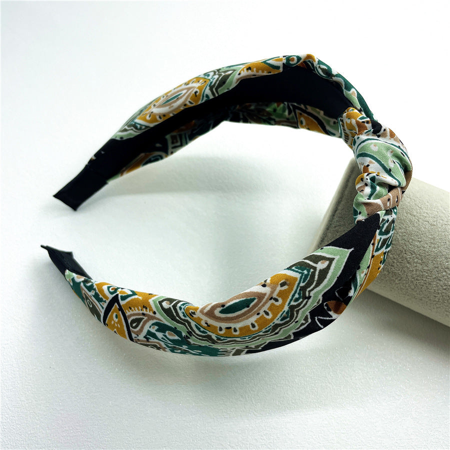Wholesale Fabric Cashew Flower Knotted Wide Brimmed Ethnic Style HeadBands