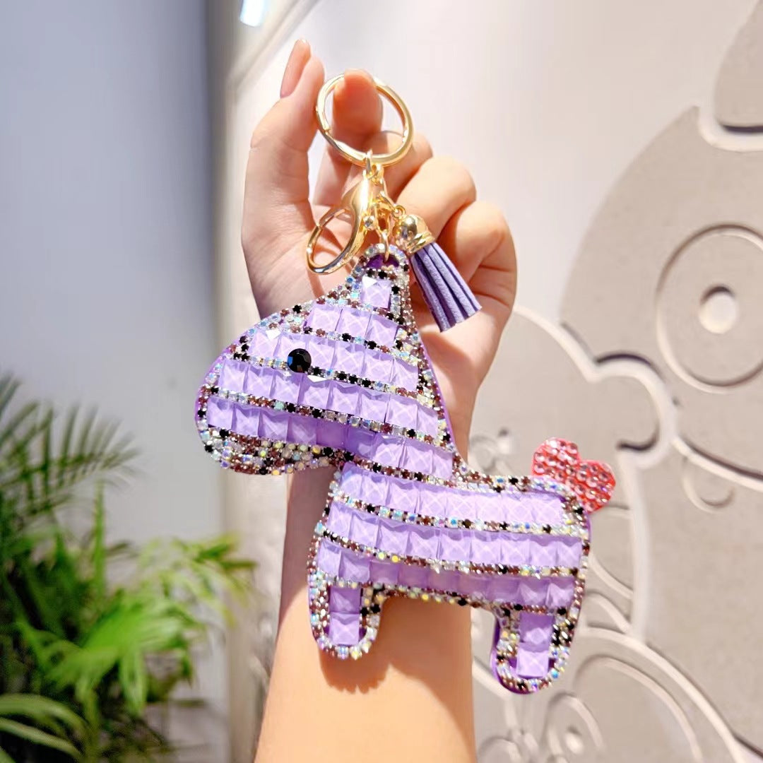 Wholesale Cute grid diamond studded horse Rhinestone Keychain