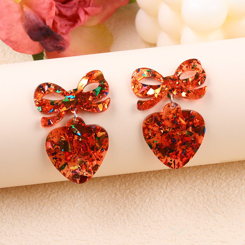 Wholesale Valentine' s Day Sparkling Pink Bow Love Acrylic Earrings