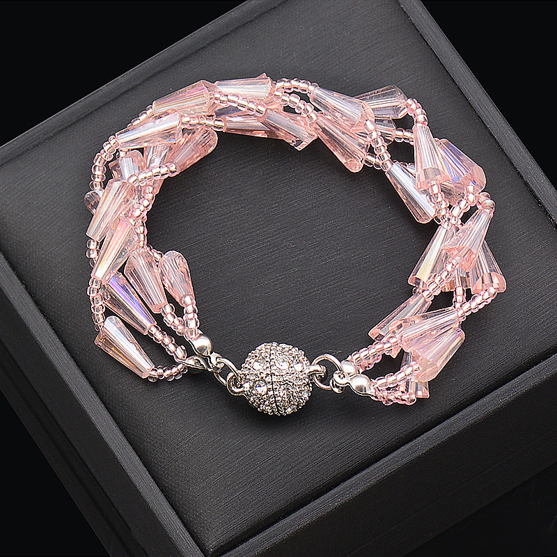 Wholesale Rhinestone Magnetic Clasp Multicolor Bar Crystal Beads Bracelet Necklace