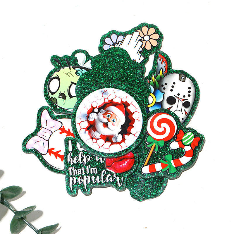 Wholesale Random 30pcs Green Christmas Cartoon Acrylic Flatback