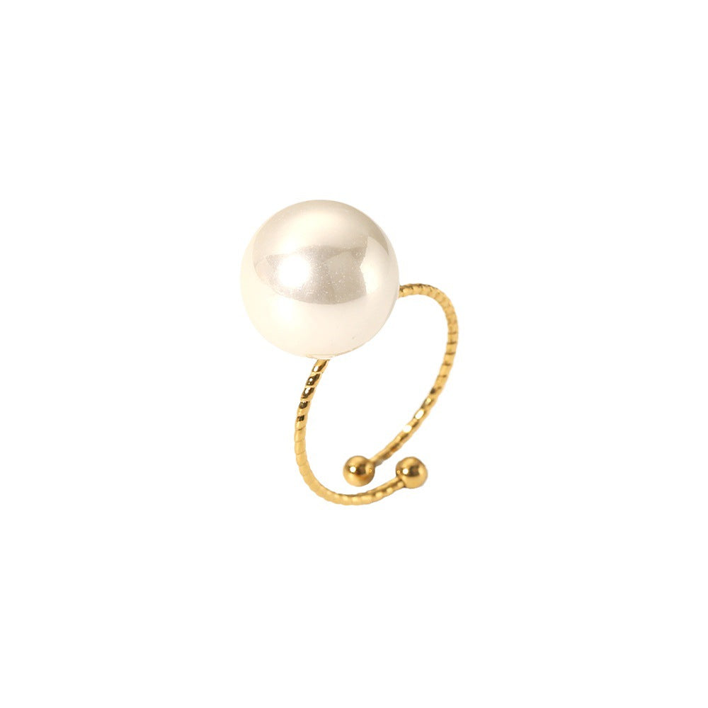 Wholesale 18K Gold Stainless Steel Adjustable Pearl Ring