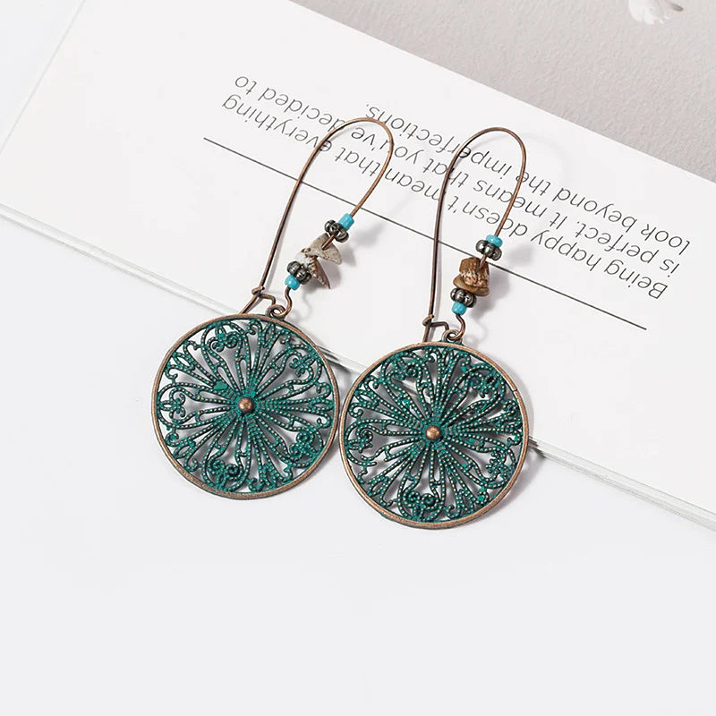Wholesale Bohemian ethnic retro hollow pattern geometric earrings