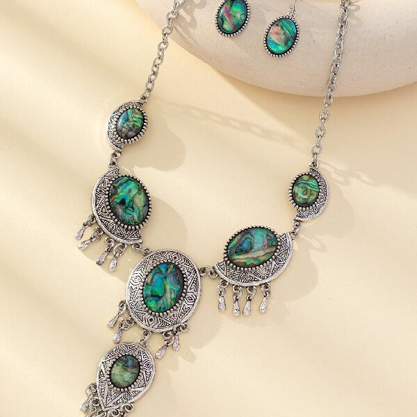 Wholesale Retro personality fashion oval flower abalone earrings necklace earrings