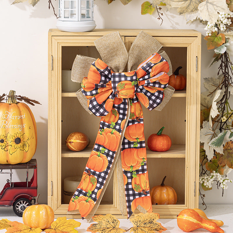 Wholesale New Thanksgiving Faux Woven Pumpkin Wreath Bow Decoration Items