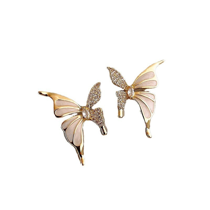 Wholesale Symmetrical Oil Dripping Butterfly Diamond 925 Silver Needle Earrings