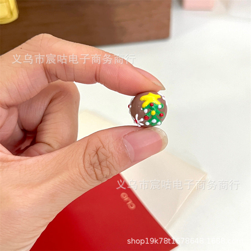 Wholesale 10pcs Coffee red Christmas Snowman hand painted beads