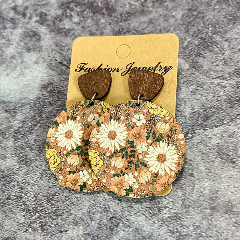 Wholesale of Bohemian Flower Splicing Wood Earrings
