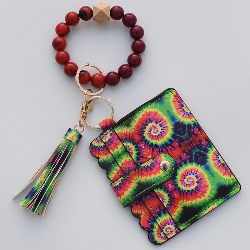 Wholesale Colorful Beads PU Leopard Snake Print Coin Purse Keychain