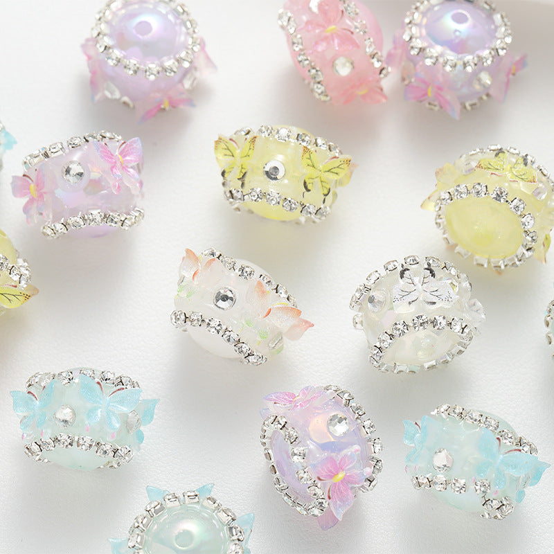 Wholesale 10pcs Butterfly Flower  Beads Acrylic Beaded DIY Handmade Material