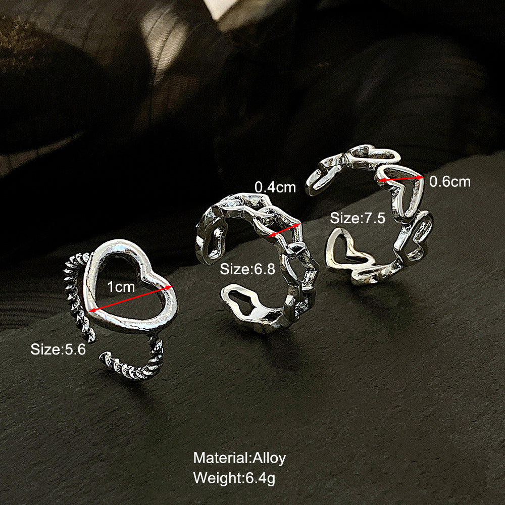 Wholesale Hollow Heart Alloy Ring 3-piece Set