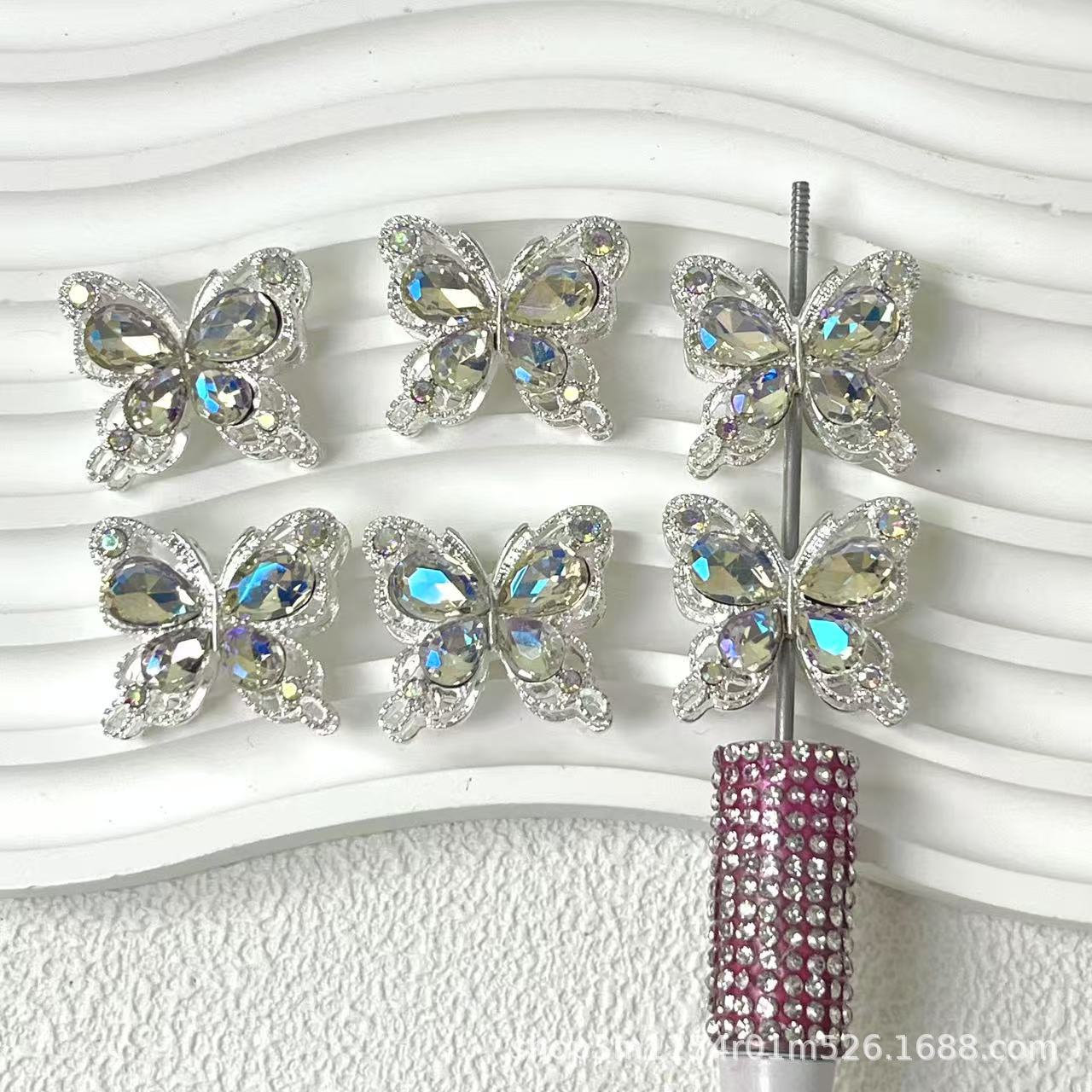 Wholesale  10pcs Double sided rhinestone butterfly alloy diamond ball beads