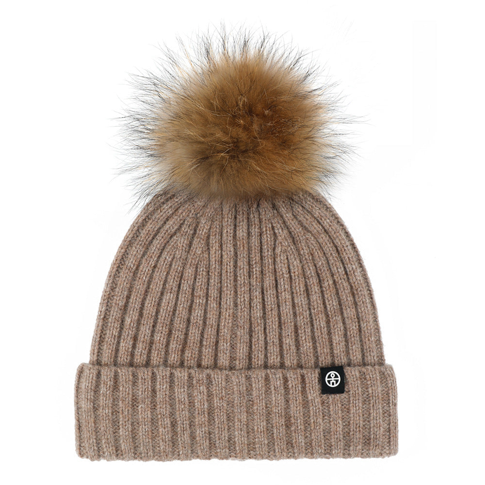 Wholesale Solid Color Wool Ball Knitted Hat Winter Woolen Hat