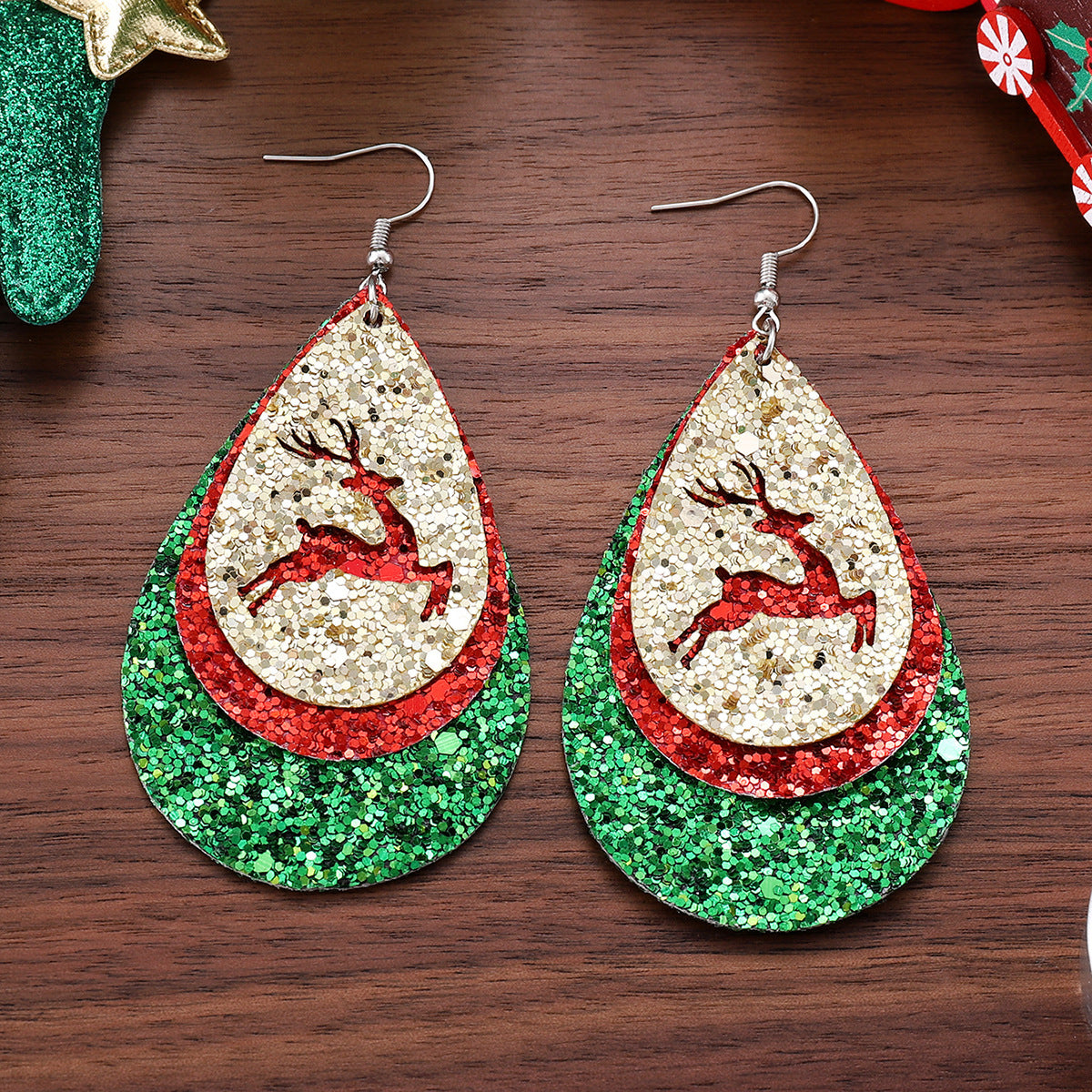 Wholesale Christmas sequined leather Christmas earrings
