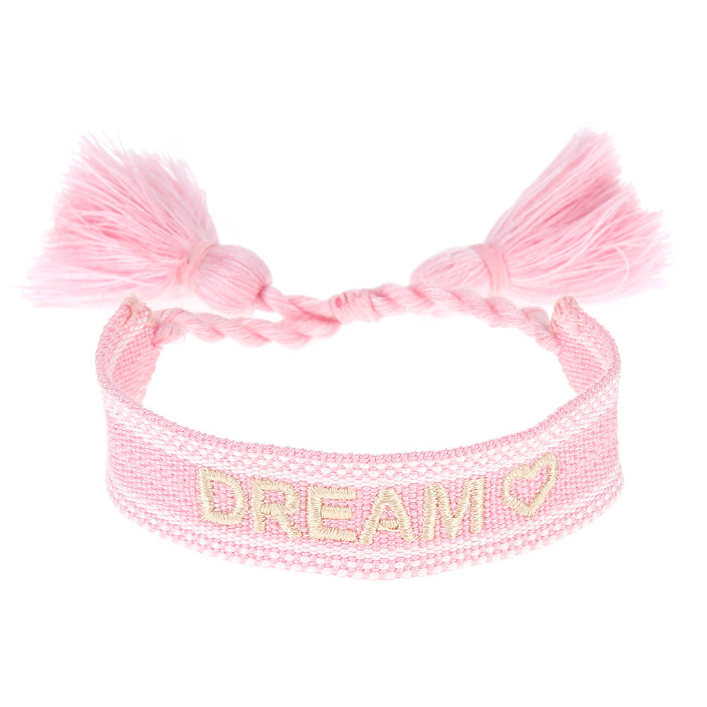 Wholesale Vintage Bohemian Embroidered Letter Woven Tassel Bracelet