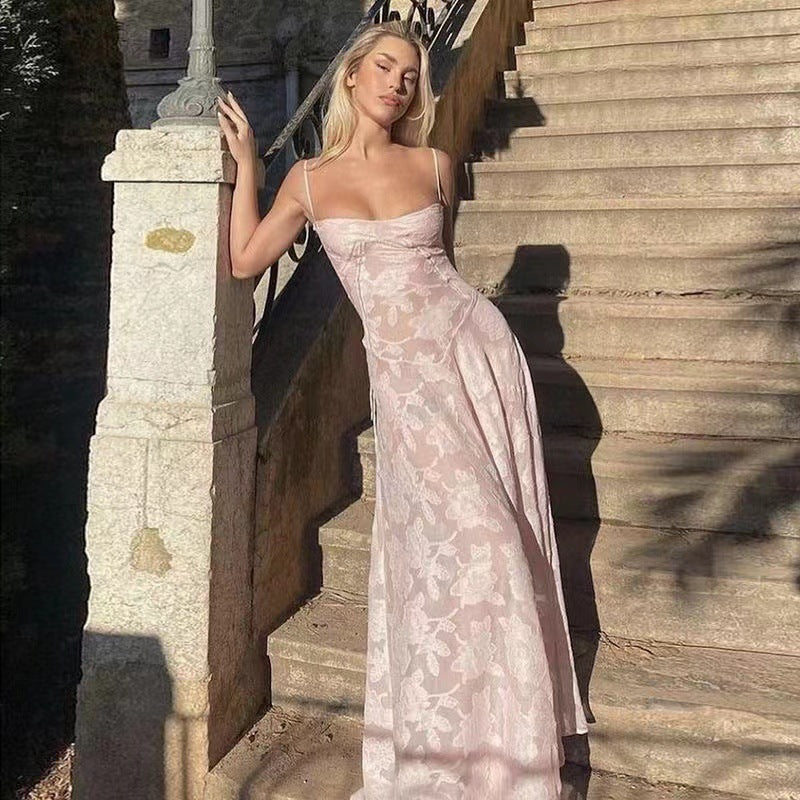 Wholesale  Summer New Fashion Sexy Perspective Seaside Vacation Slim-fit Slip Dress