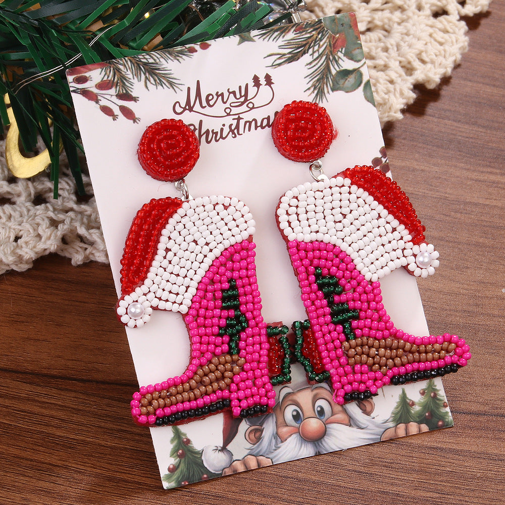 Wholesale Christmas tree rice bead earrings