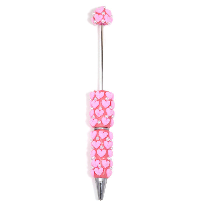 Wholesale 5pcs Macaron-colored gravel heart beaded pen clay bead pen
