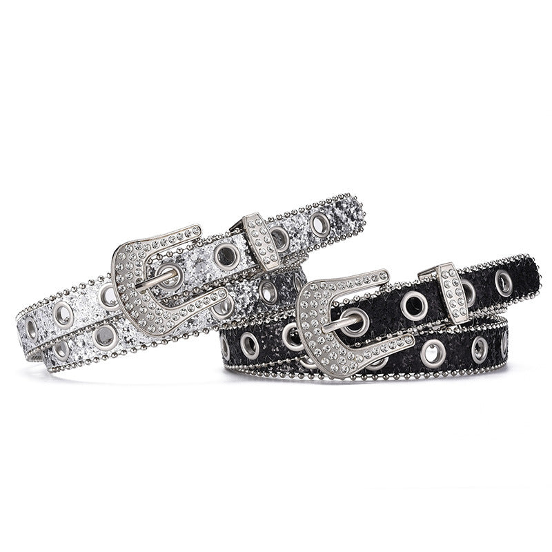 Wholesale Rhinestone Pin Buckle Decoration Y2k Personalized Sequin Hollow Eye Punk Belt
