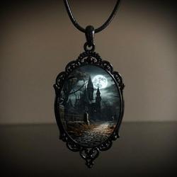 Wholesale Vintage Gothic style bat castle crow cross blood black cat church cemetery vampire vintage necklace