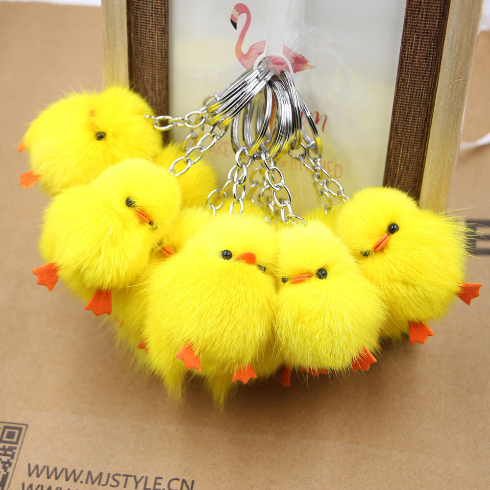 Wholesale Trendy Chick Fur Keychain Cute Plush Bag Pendant Charm For Girls Car Key Accessory Gift